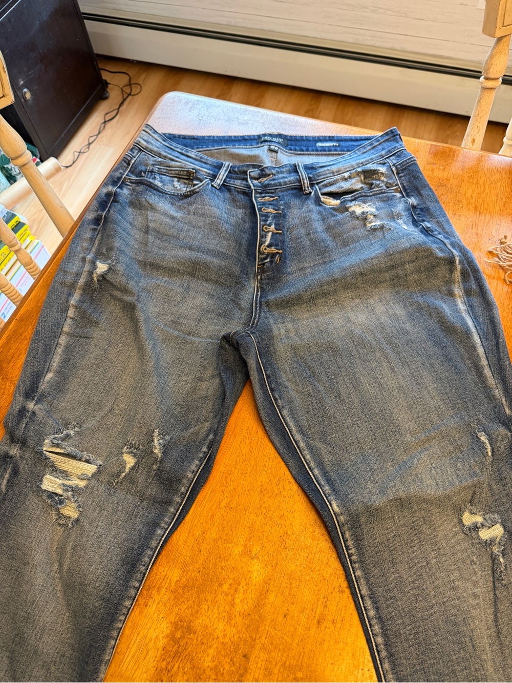 Judy Blue Distressed Boyfriend Button Fly Jeans - 18W